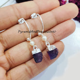 Raw Amethyst earring, Birthstone, Gift Idea, Gift for Girlfriend, Amethyst Jewelry